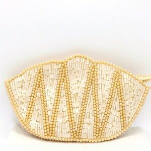 Vintage La Regale Beaded Pearl & Gold Art Deco Evening Clutch Parties & NYE